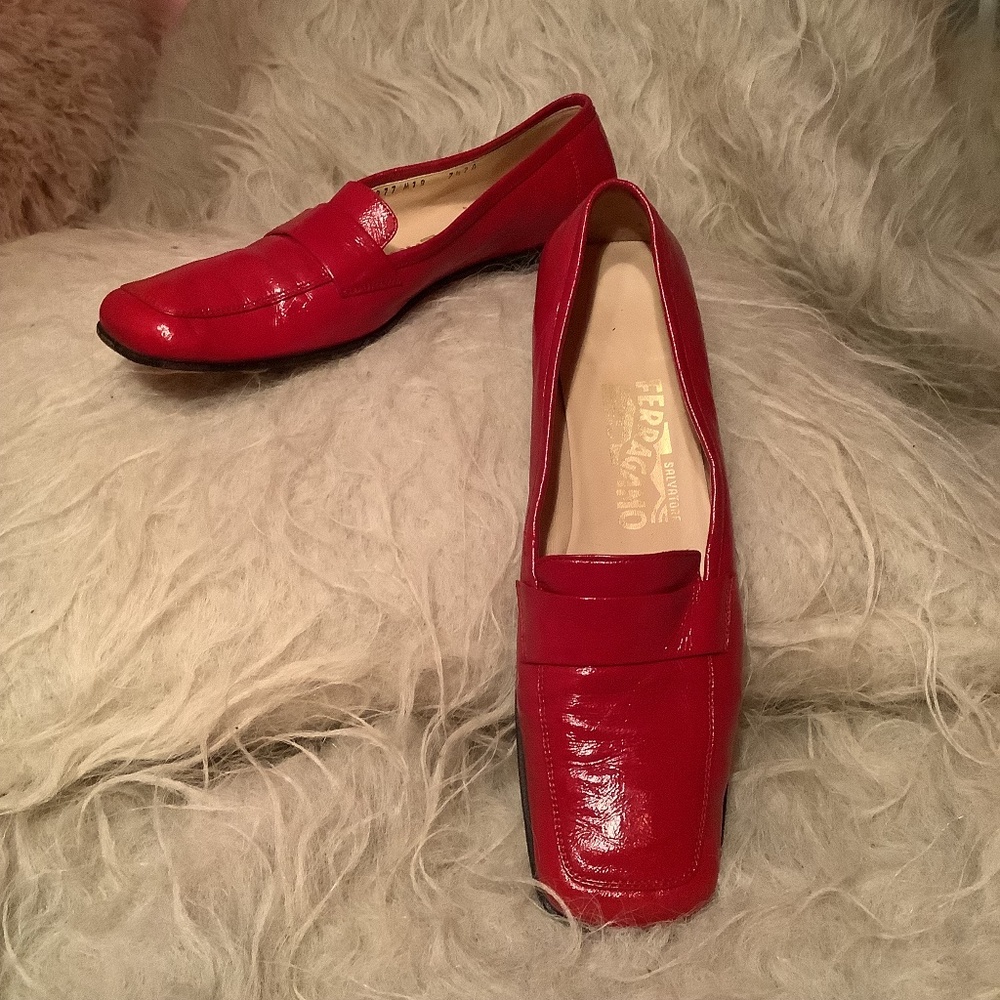 Salvatore Ferragamo Red Patent Leather Loafers